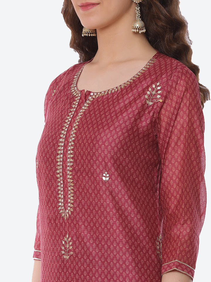 Gota Work Chanderi Kurta With Pant &amp; Dupatta
