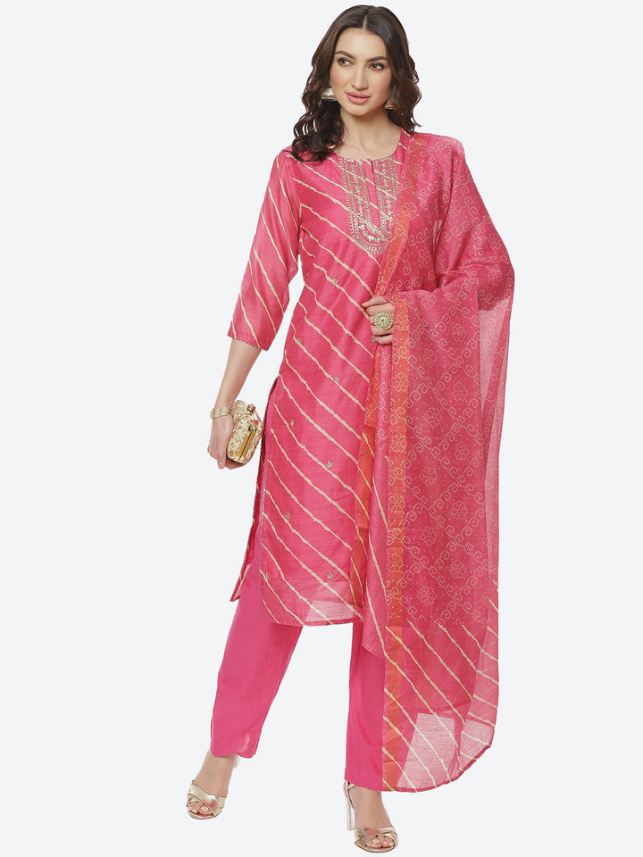 Embroidered Cotton Salwar Kameez Stitched Suit With Chanderi Dupatta
