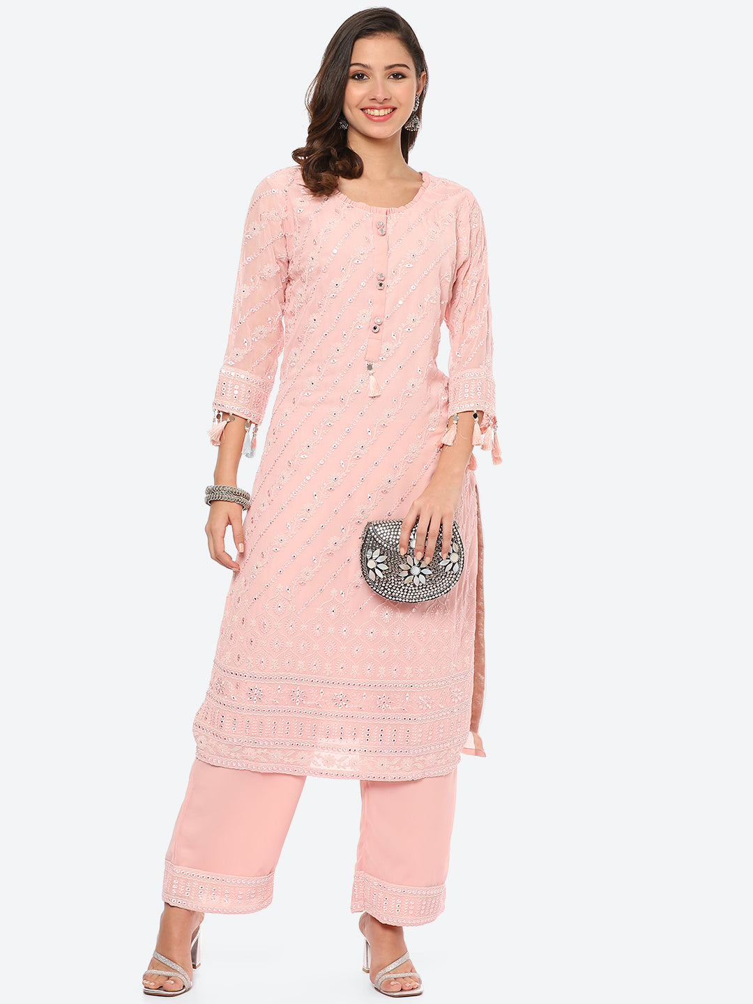Resham Mirror Georgette Kurta With Palazzo
