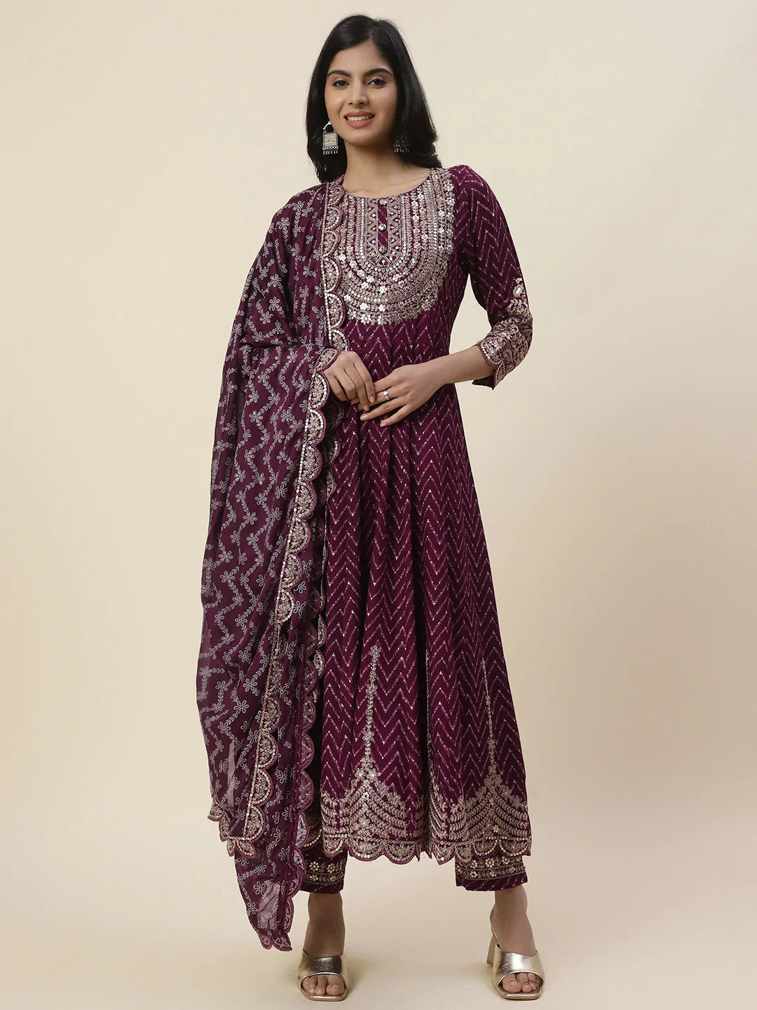 Neck Embroidered Cotton Kurta With Pants &amp; Dupatta