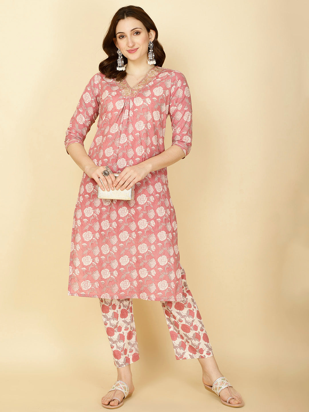 Floral Printed Cotton Kurta With Pants