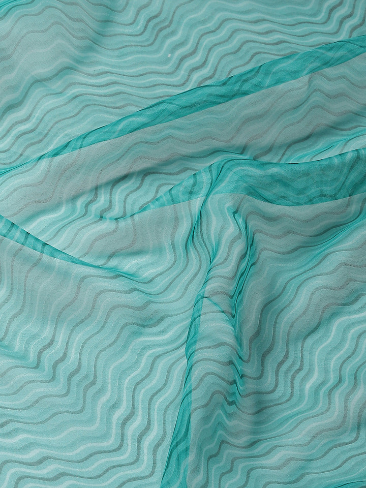 Printed &amp; Embroidered Border Organza Saree