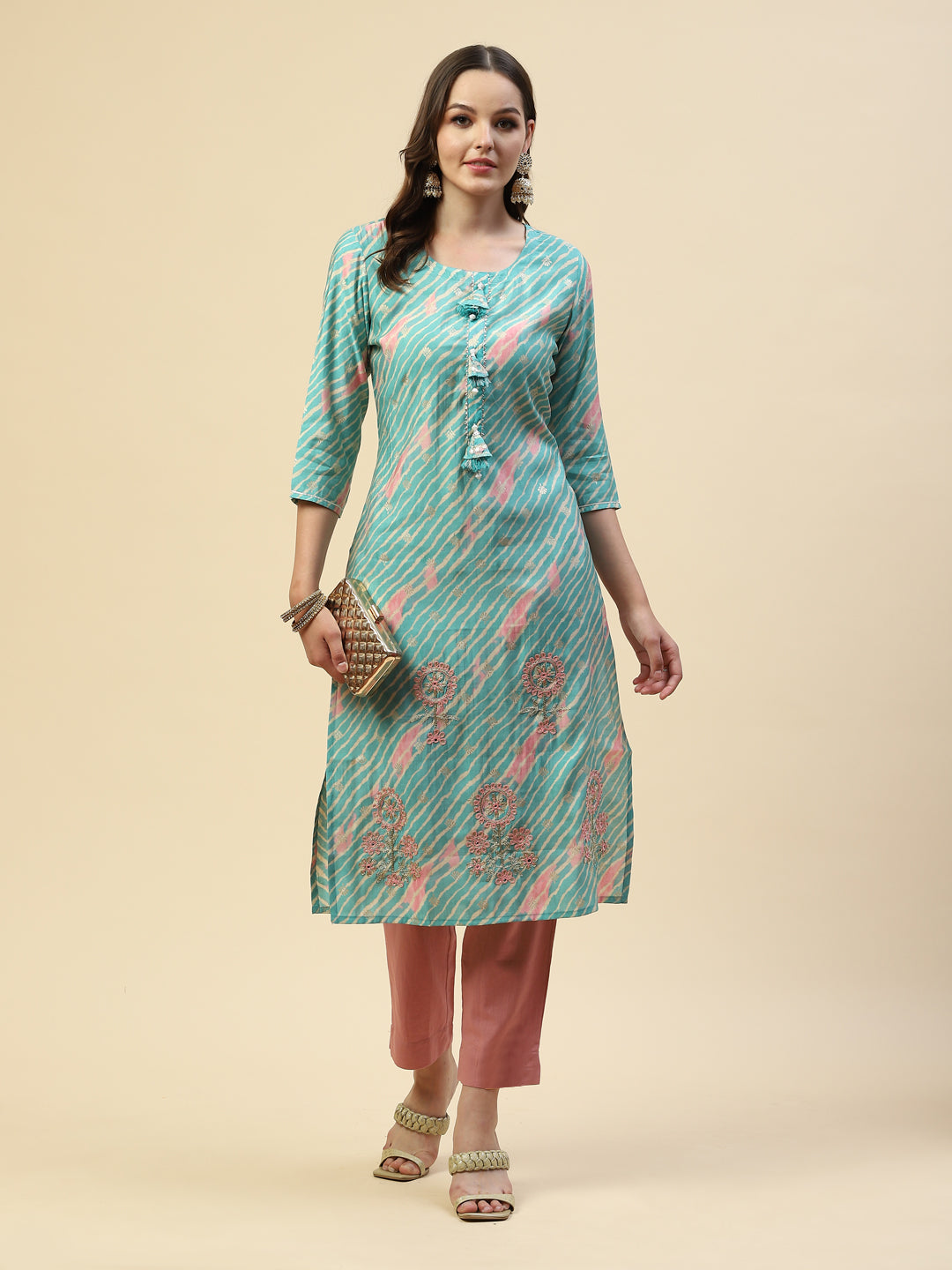 Printed Embroidered Muslin Kurta