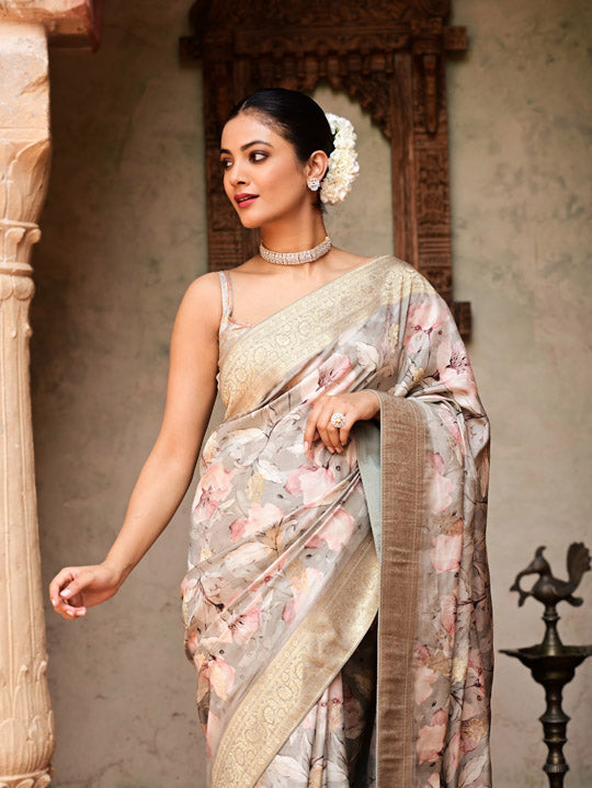 Digital Floral Printed Handloom Saree