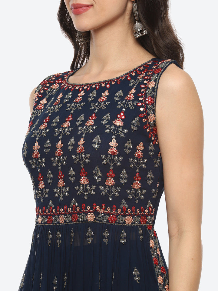 Resham Mirror Booti Georgette Kurta With Churidar &amp; Net Dupatta