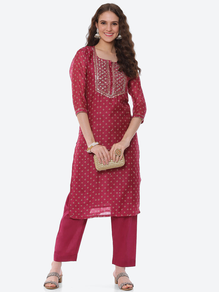 Mirror Gota Border Chanderi Kurta With Pant