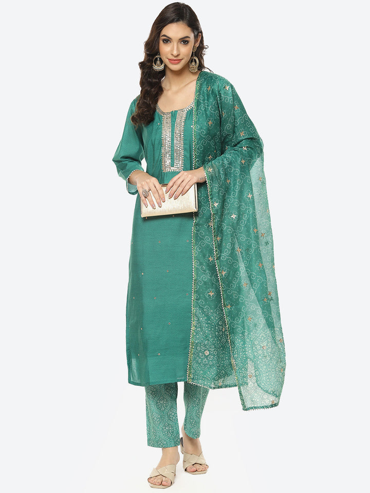 Printed Cotton Kurti With Pant And Dupatta