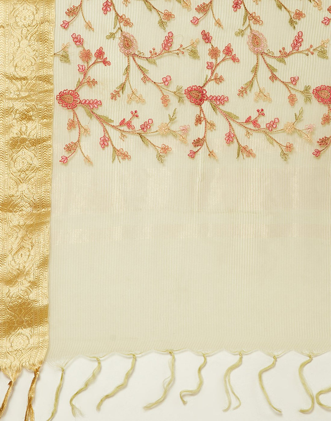 Embroidered Art Handloom Dupion Suit Piece With Organza Dupatta