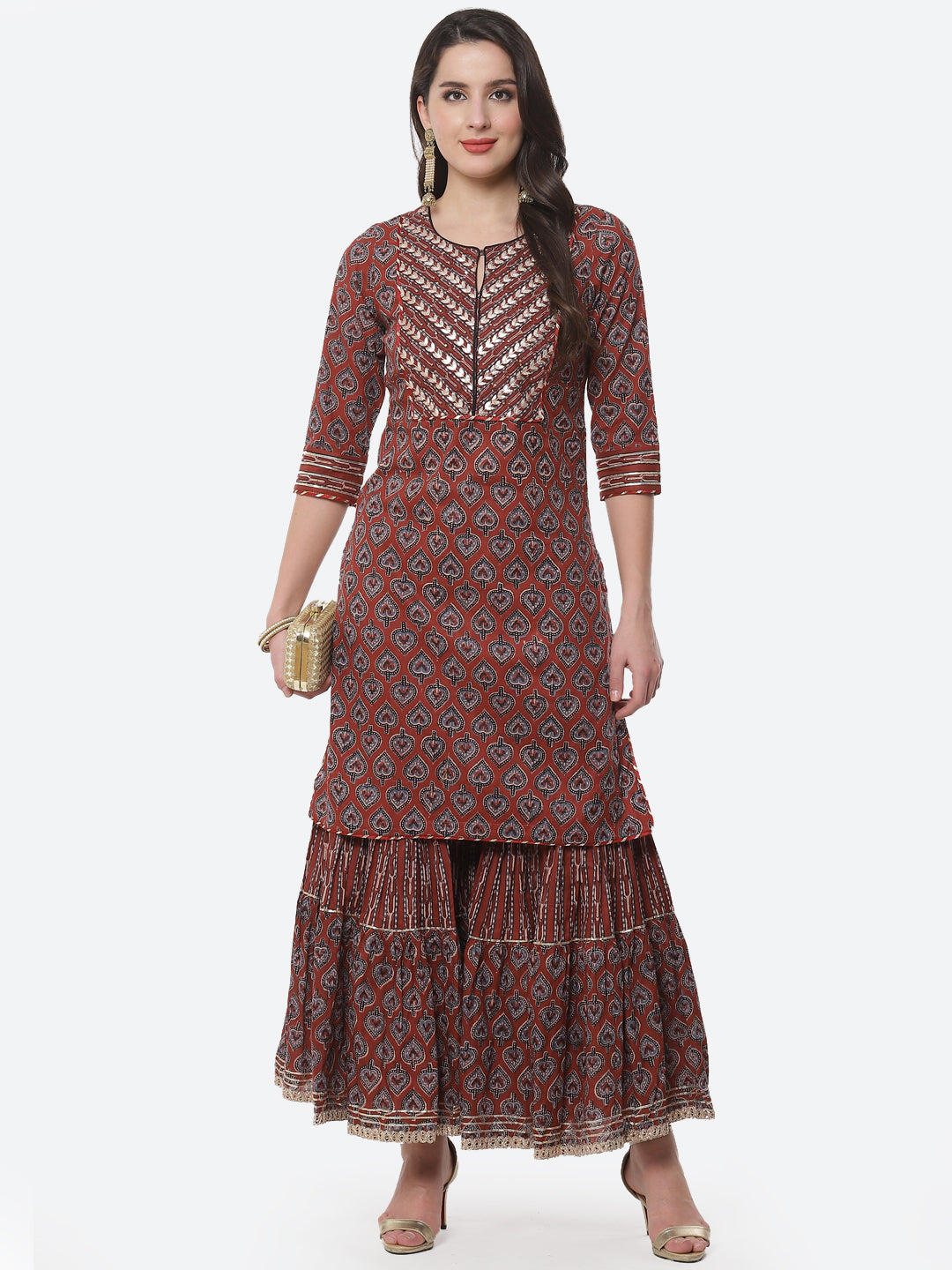 Printed Gota Patti Cotton Kurti With Sharara