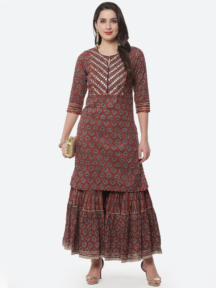 Printed Gota Patti Cotton Kurti With Sharara