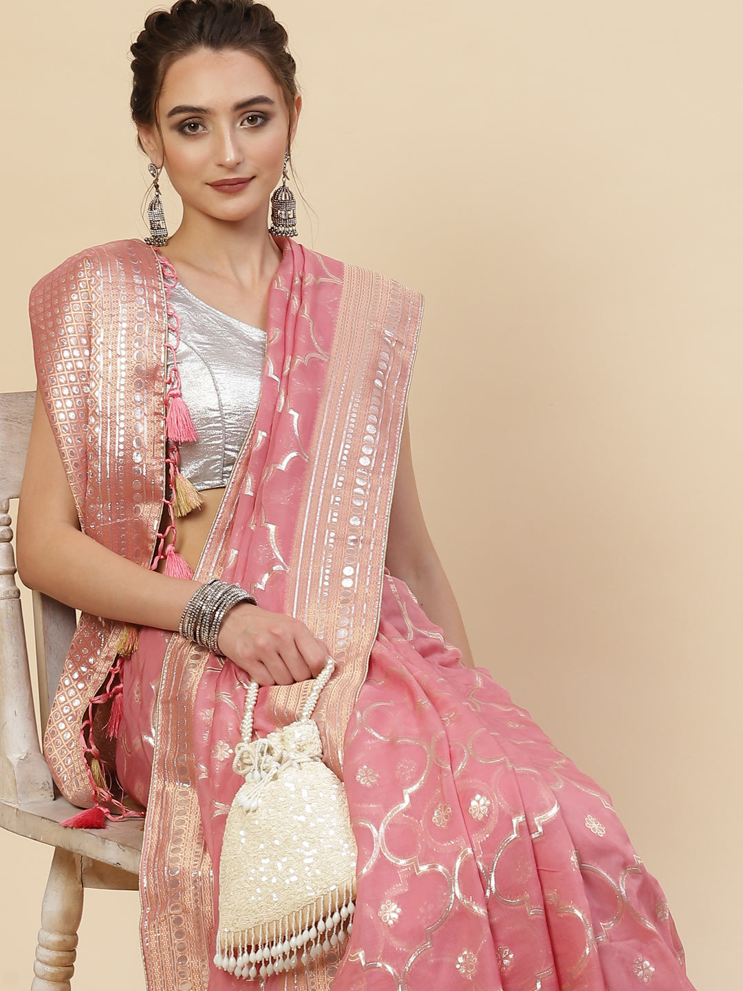 Gota Work Organza Woven Saree