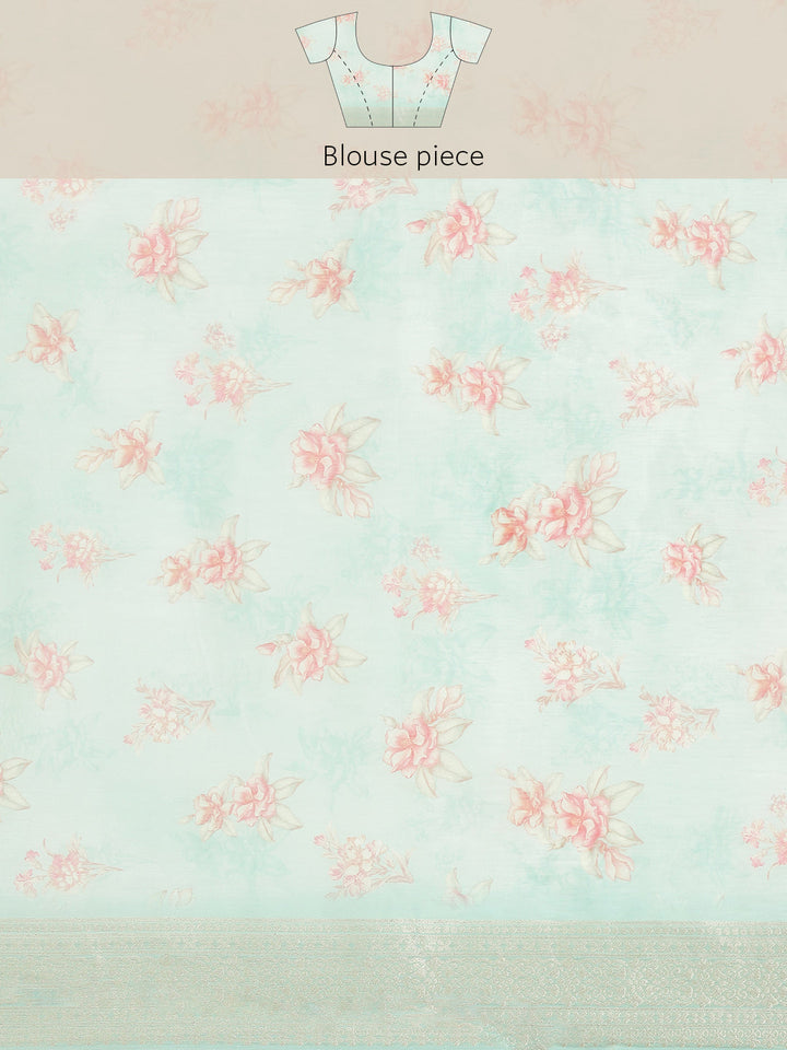 Digital Floral Printed Banarasi Pallu Cotton Chanderi Saree