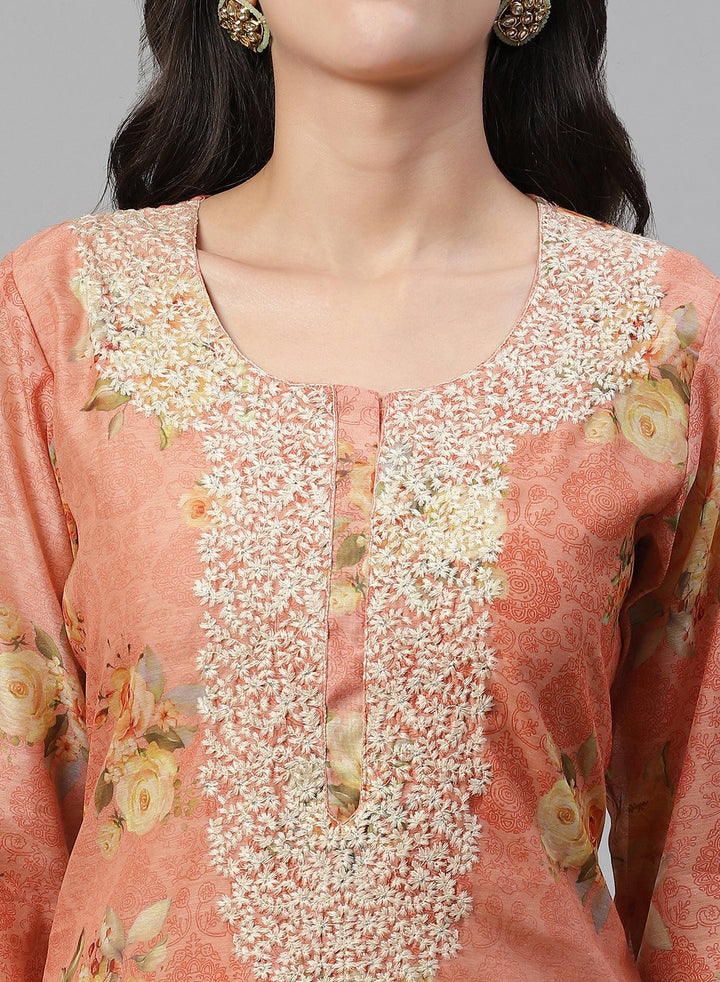 Printed Chanderi Kurti With Pant