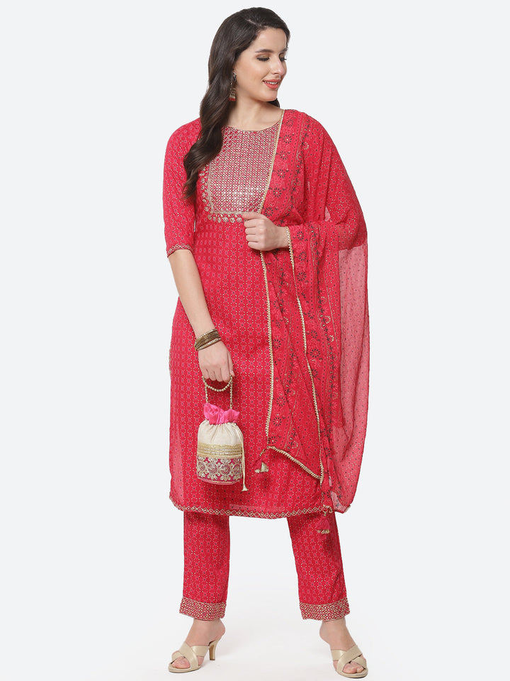 Cotton Kurta With Pant And Chiffon Dupatta