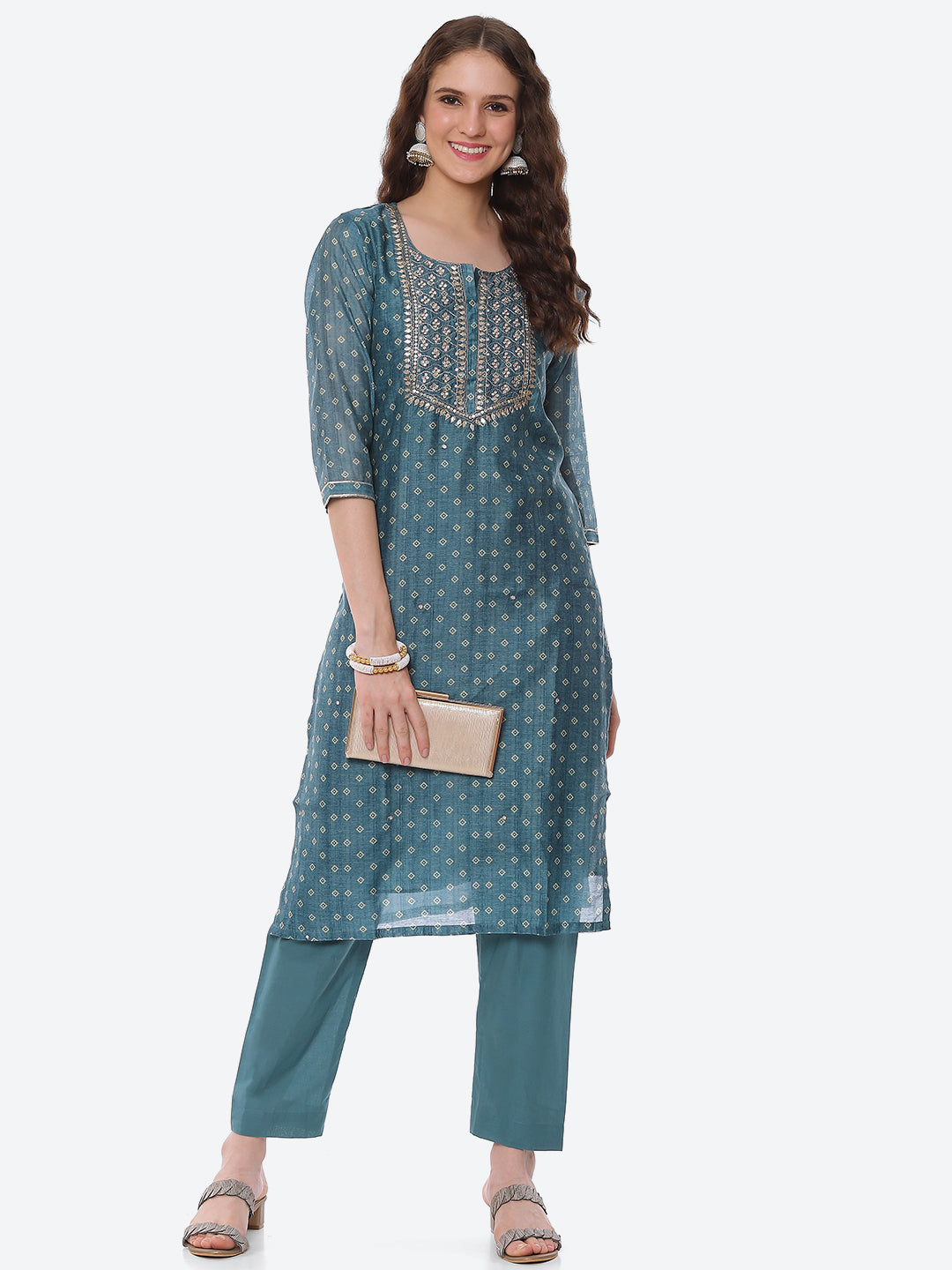 Mirror Gota Border Chanderi Kurta With Pant