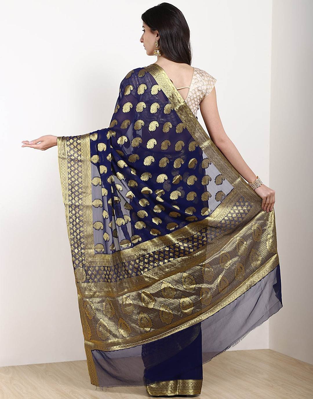 Navy Blue Art Chiffon Saree