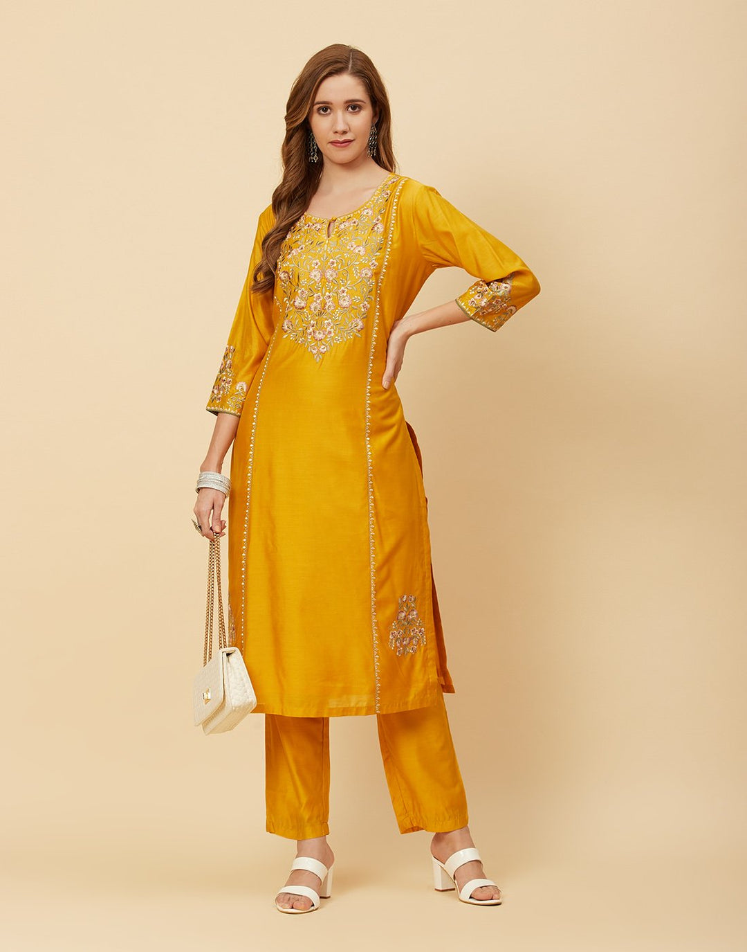 Embroidered Chanderi Kurti With Pant