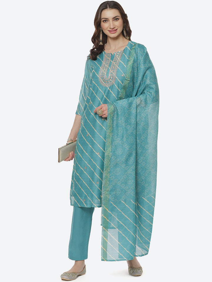 Embroidered Cotton Salwar Kameez Stitched Suit With Chanderi Dupatta