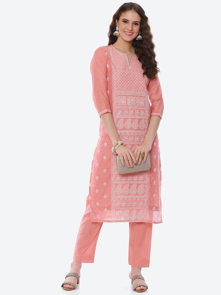 Resham Embroidered Chanderi Kurta With Pant