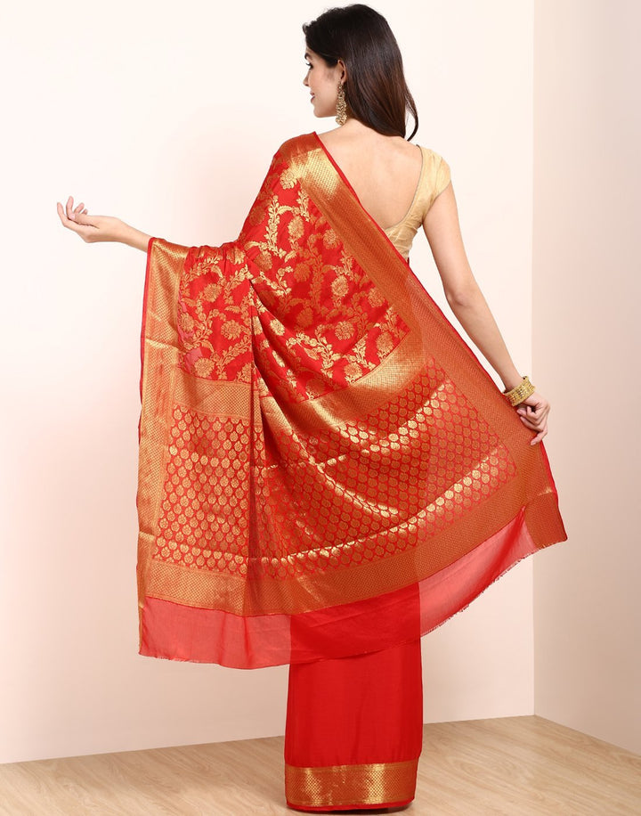 MBZ Meena Bazaar-Red Art Crepe Saree
