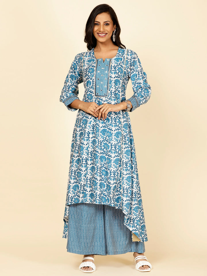 Floral Printed Chanderi Kurta With Palazzo