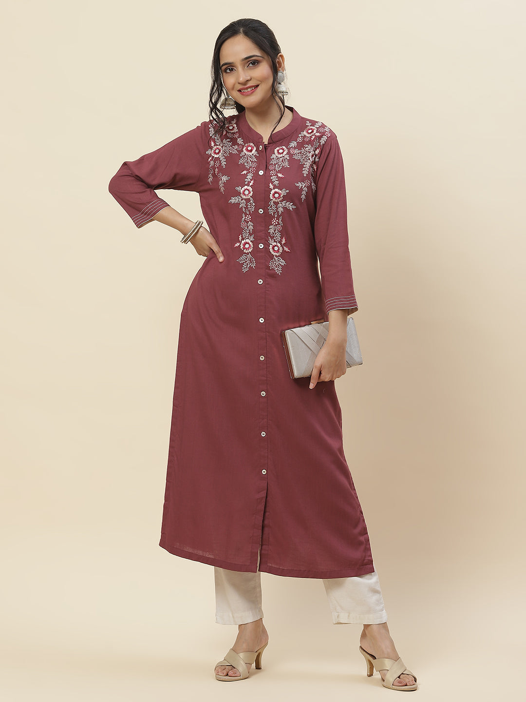 Neck Embroidered Cotton Kurta
