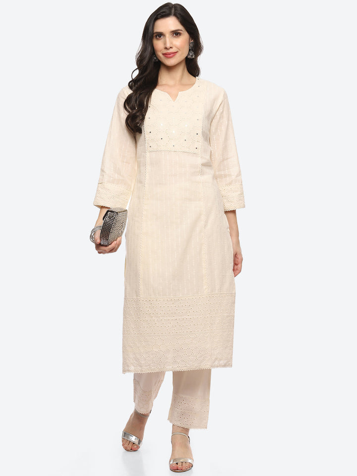 Thread Embroidered Cotton Kurta With Pant