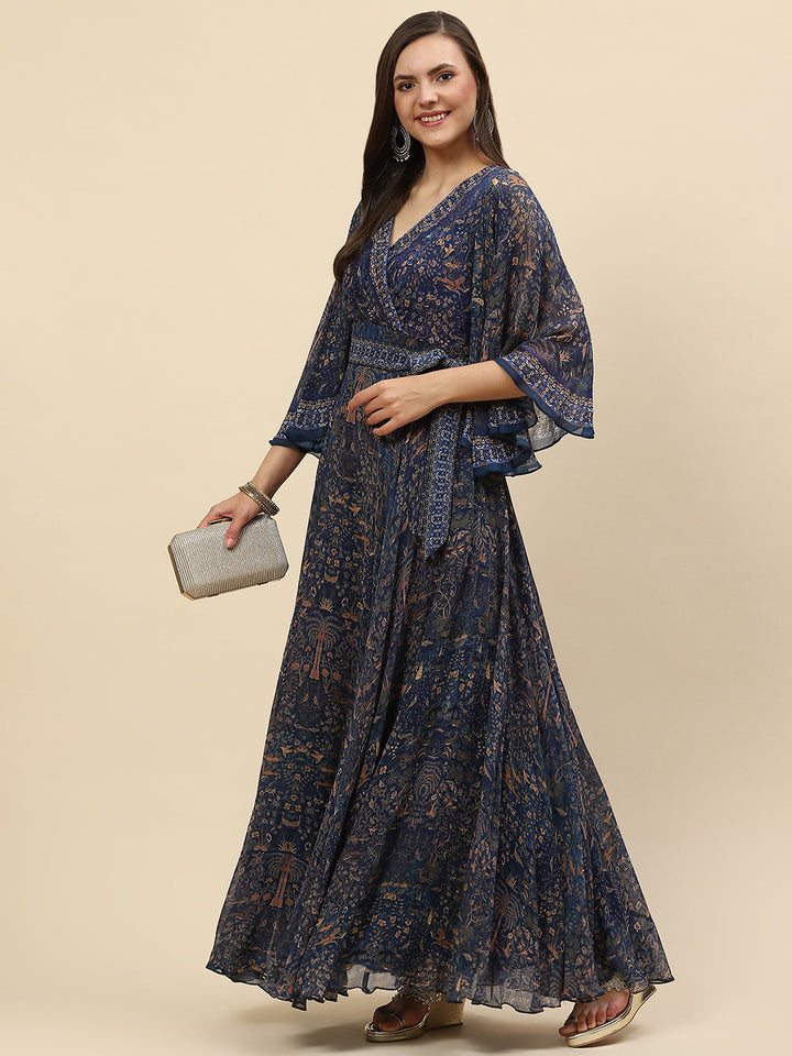 Digital Printed Crepe Gown Dress