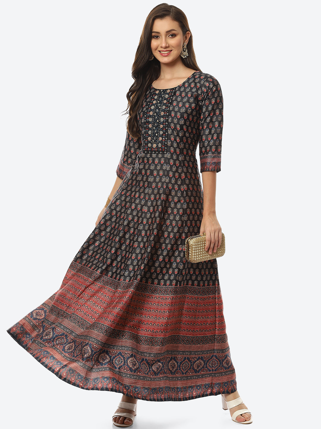 Mirror Work Printed Handloom Kurta