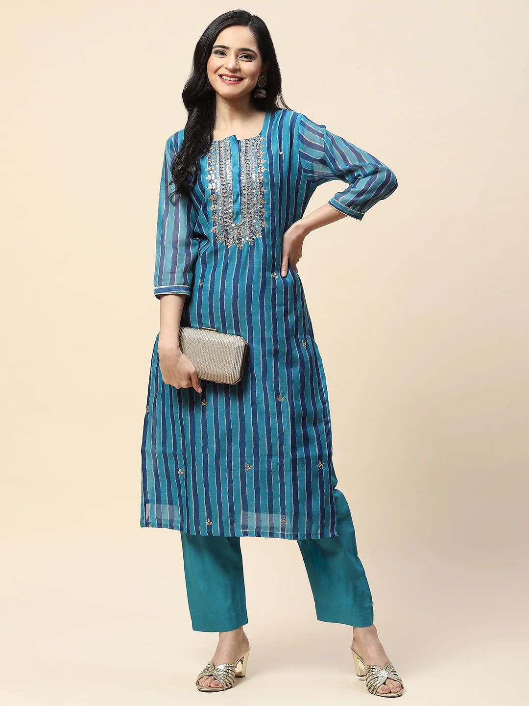 Gota Work Chanderi Kurta With Pants