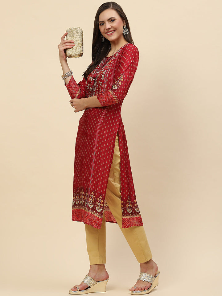 Neck Embroidered &amp; Printed Handloom Kurta