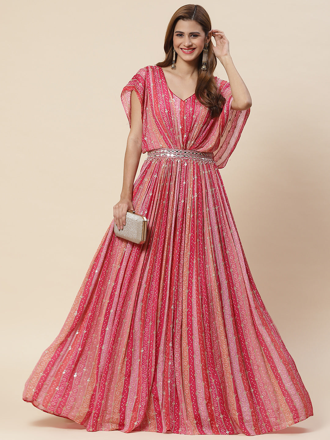 Sequin Zari Embroidered Crepe Gown Dress