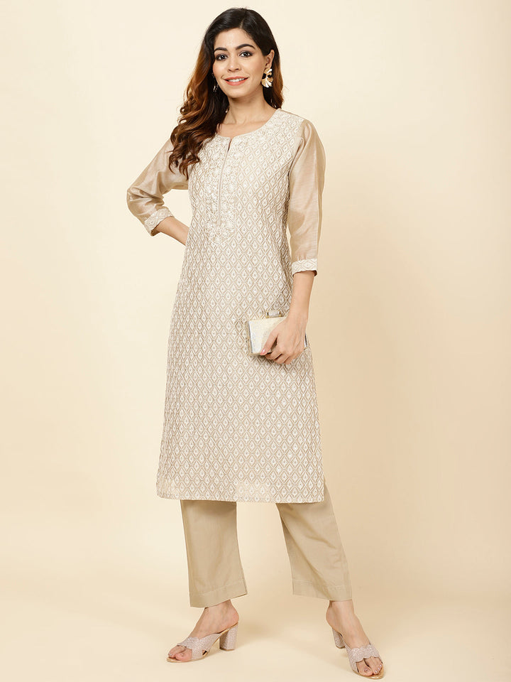 Sequence Work Embroidered Chanderi Kurta With Pants