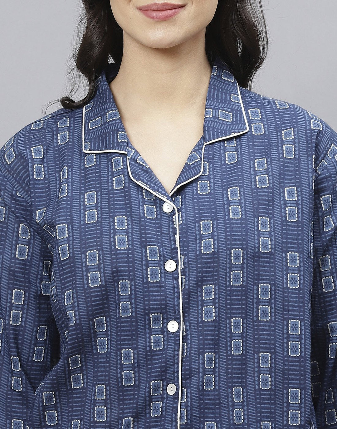 Navy Blue Cotton Printed Comfort Wear