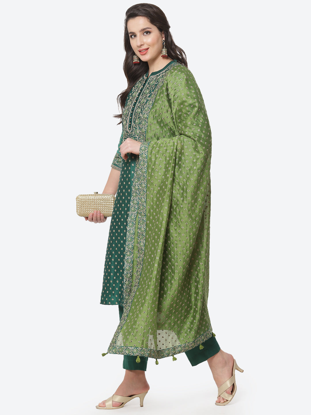 Embroidered Cotton Chanderi Stitched Salwar Kameez With Embroidered Dupatta