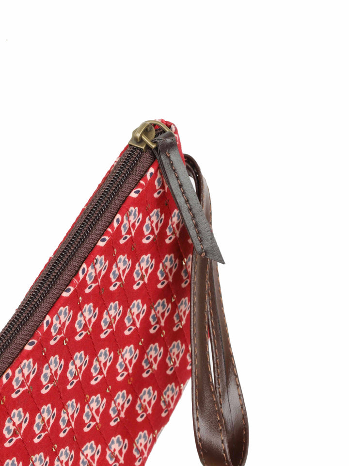 Maroon &amp; Grey Cotton Handbag With Pouch