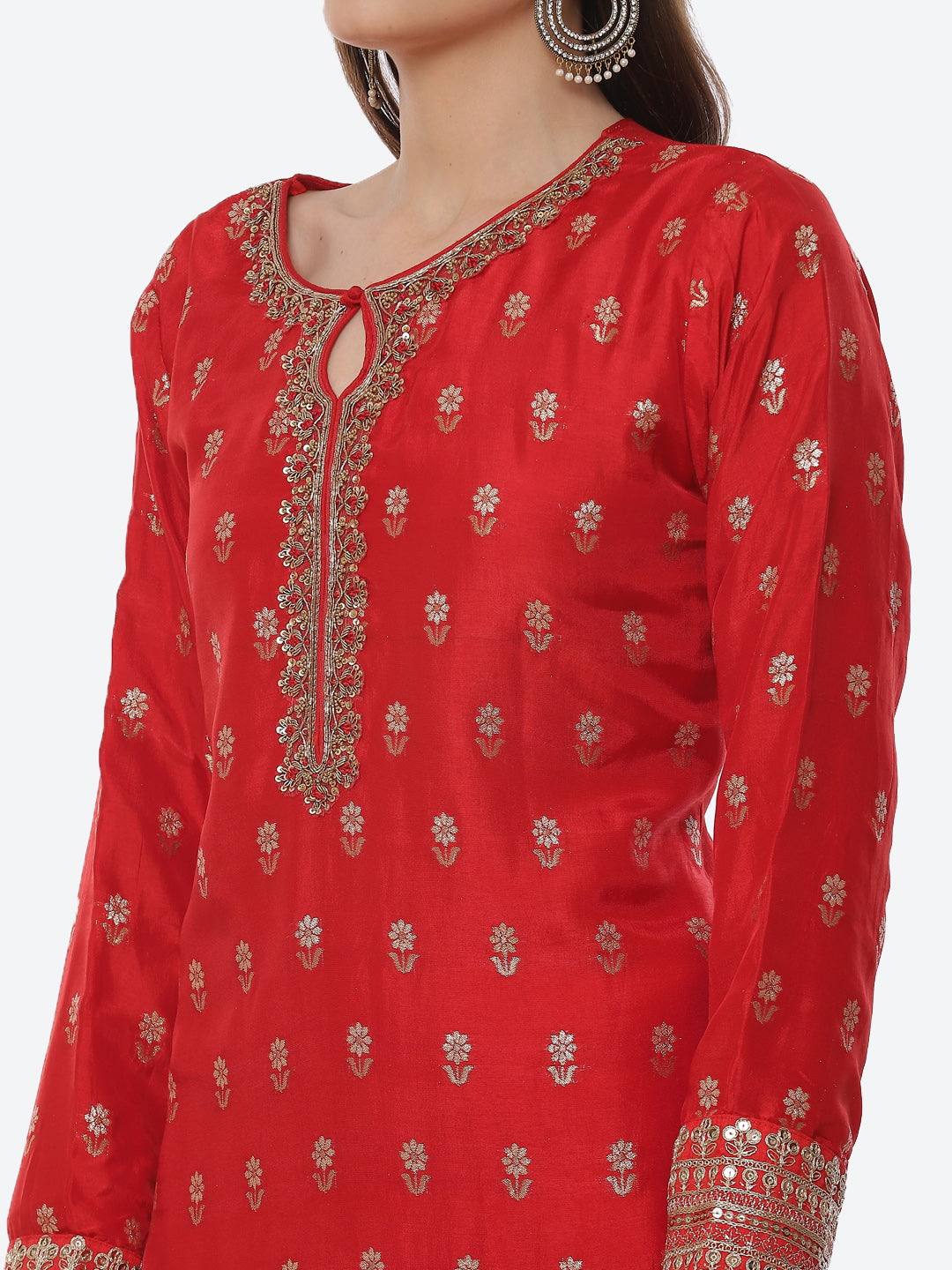Zari Booti Neck Zari Embroidered Handloom Kurta With Garara &amp; Dupatta