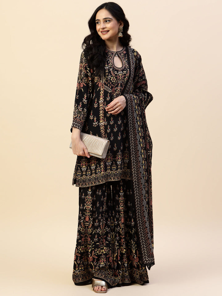 Digital Printed Crepe Kurti With Sharara &amp; Dupatta