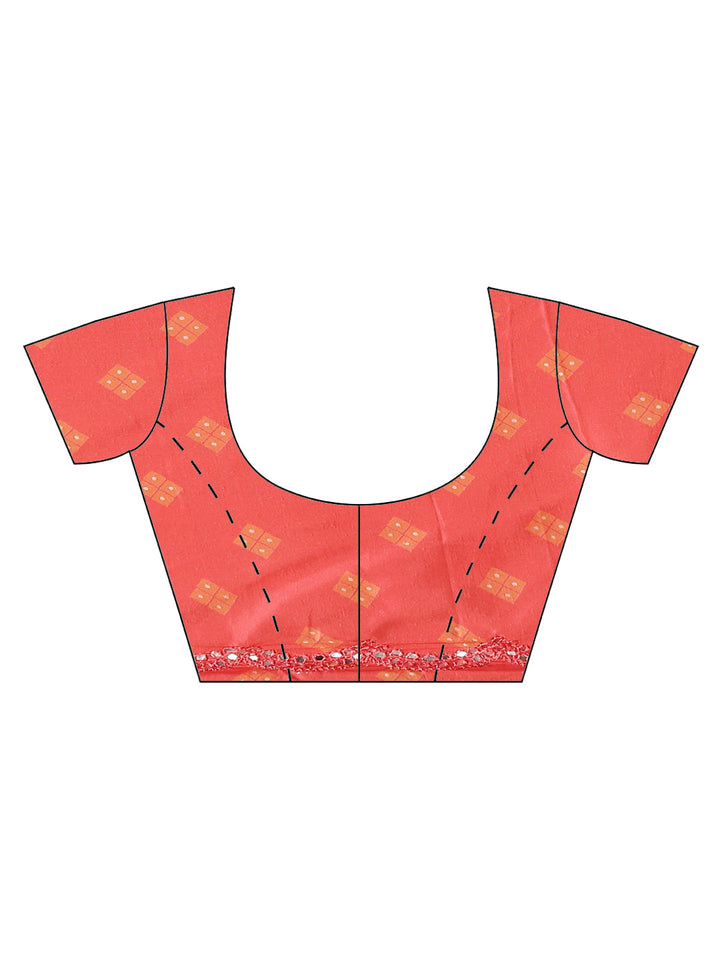Printed &amp; Mirror Work Organza Saree