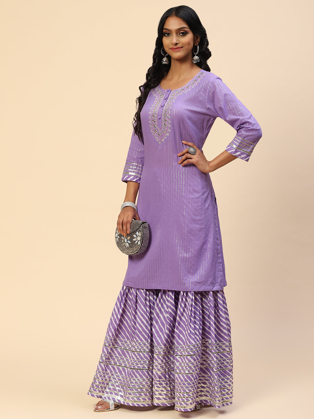 Zari Gota Work Cotton Kurta With Pants