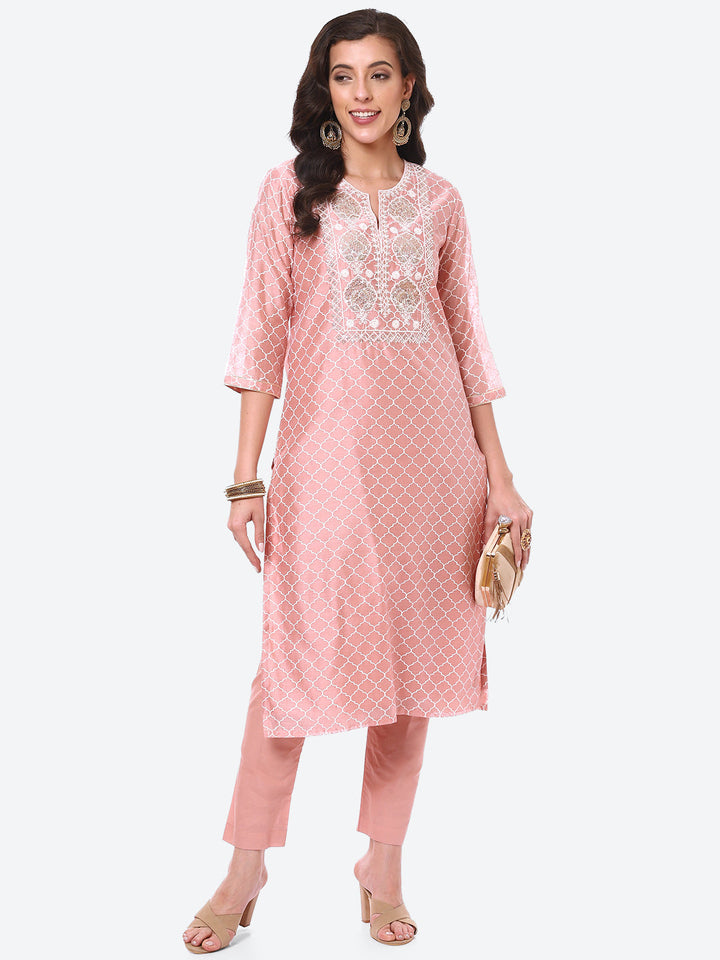 Sequence Work Printed Chanderi Kurta With Pant
