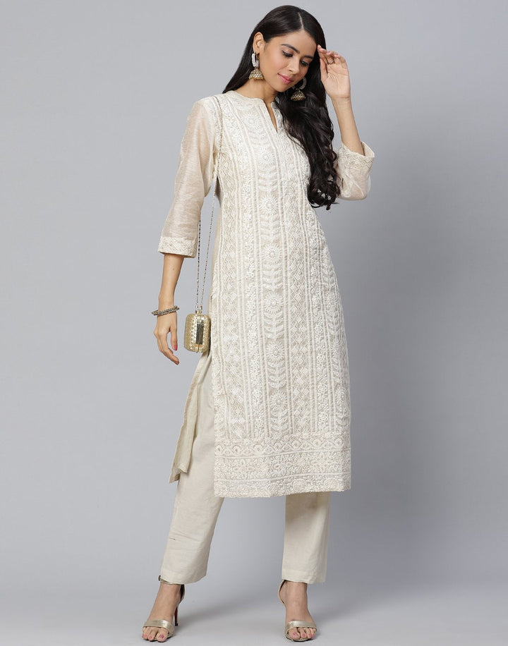 Embroidered Chanderi Kurti Set