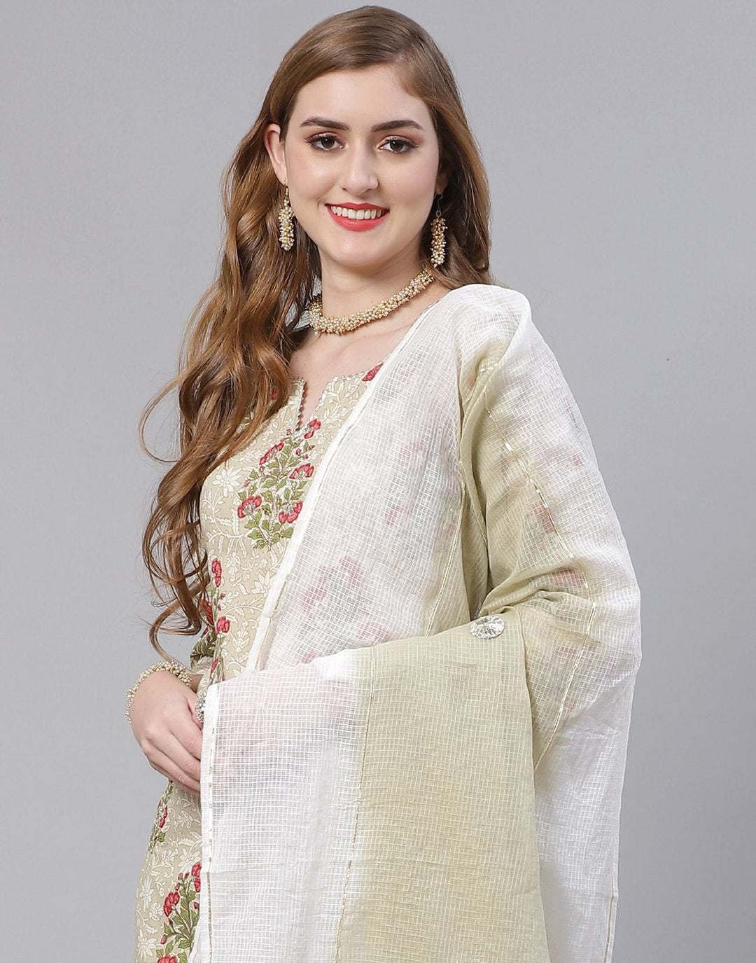 Dusty Green and Pink Cotton Salwar Kameez Stitched Suit