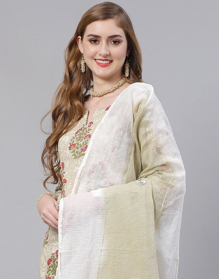 Dusty Green and Pink Cotton Salwar Kameez Stitched Suit