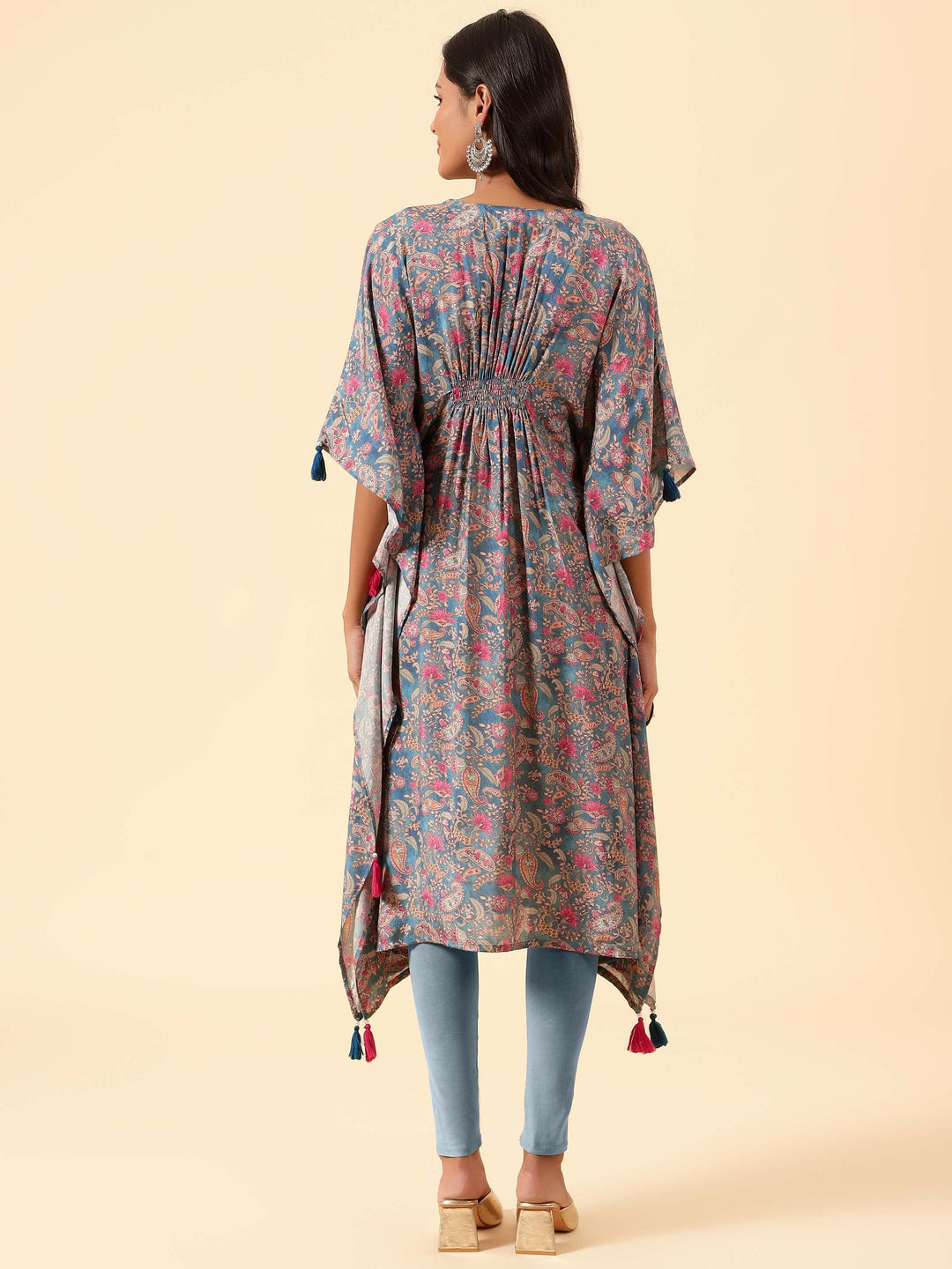 Floral Printed Muslin Kaftan Kurta