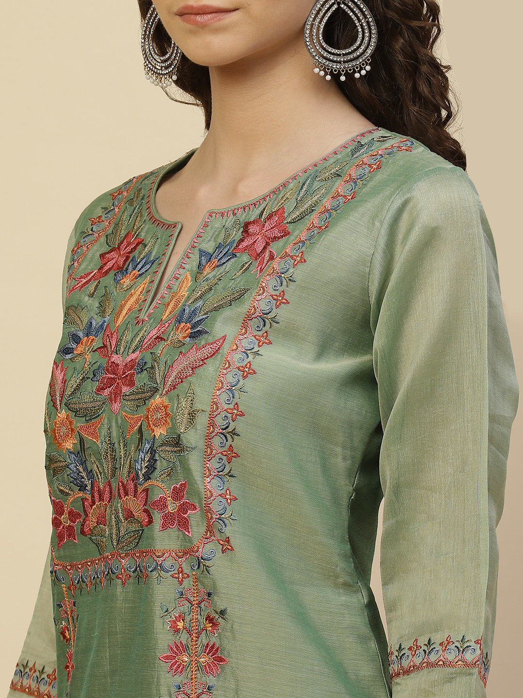 Floral Resham Booti Cotton Kurta With Pants &amp; Dupatta