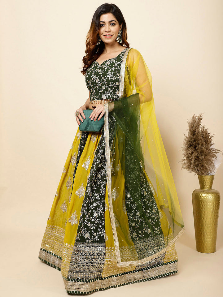 Zari Embroidered Georgette Choli With Lehenga &amp; Dupatta