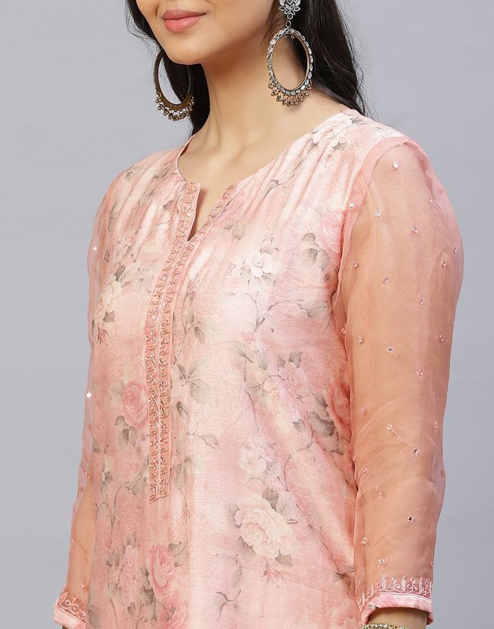 Chanderi Printed Kurti Palazzo Set