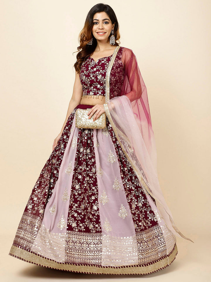 Zari Embroidered Georgette Choli With Lehenga &amp; Dupatta