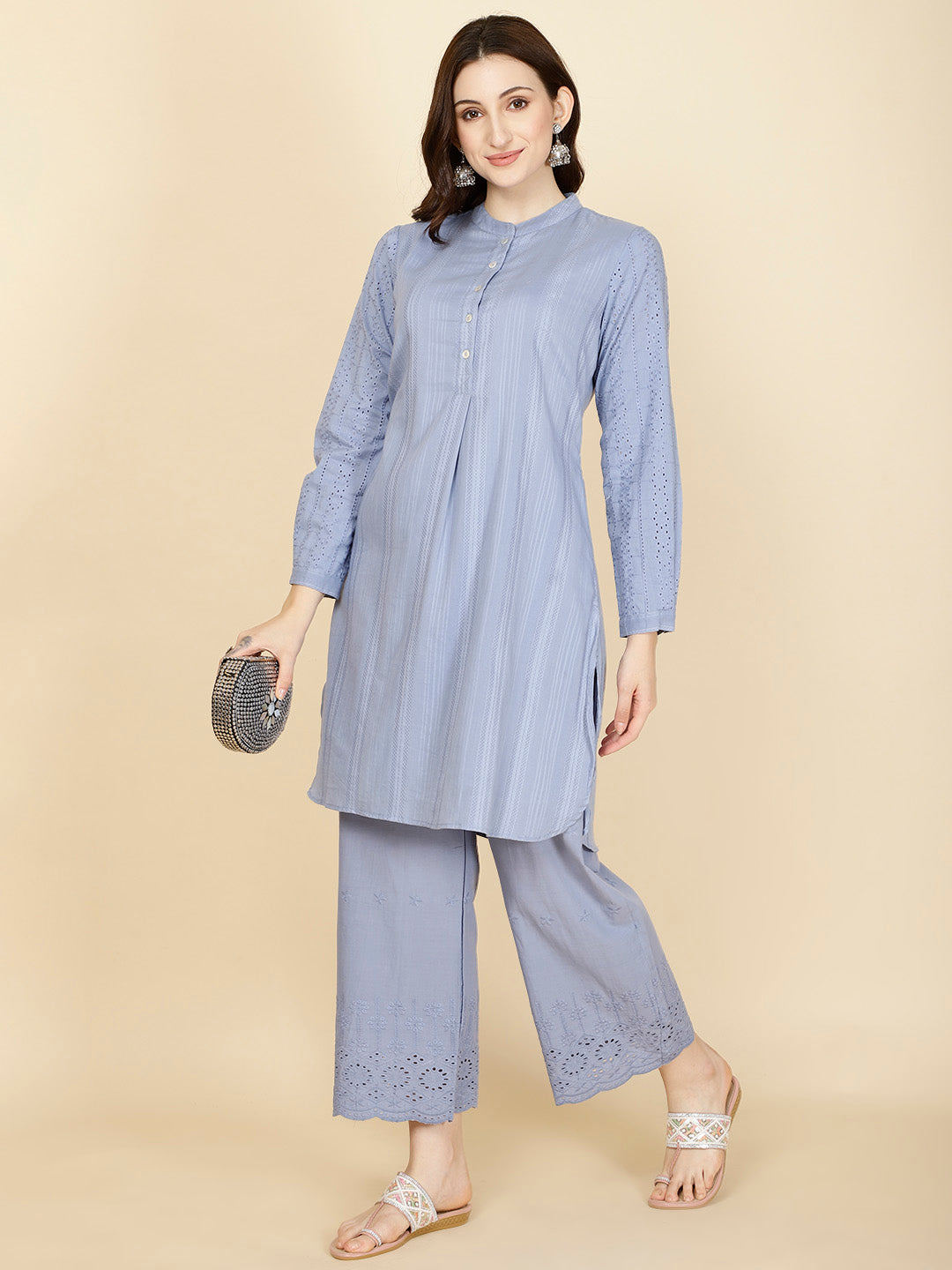 Plain Woven Cotton Kurta With Pants